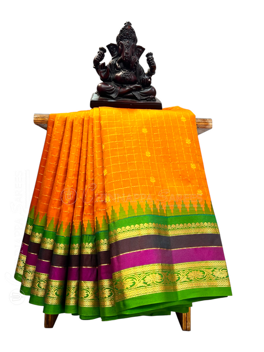 Gadwal Border Checks Orange Pure Silk Saree