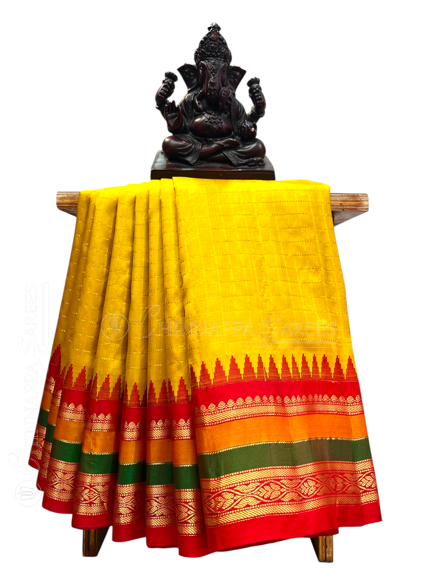 Gap Border Checks Yellow  Pure Silk Saree