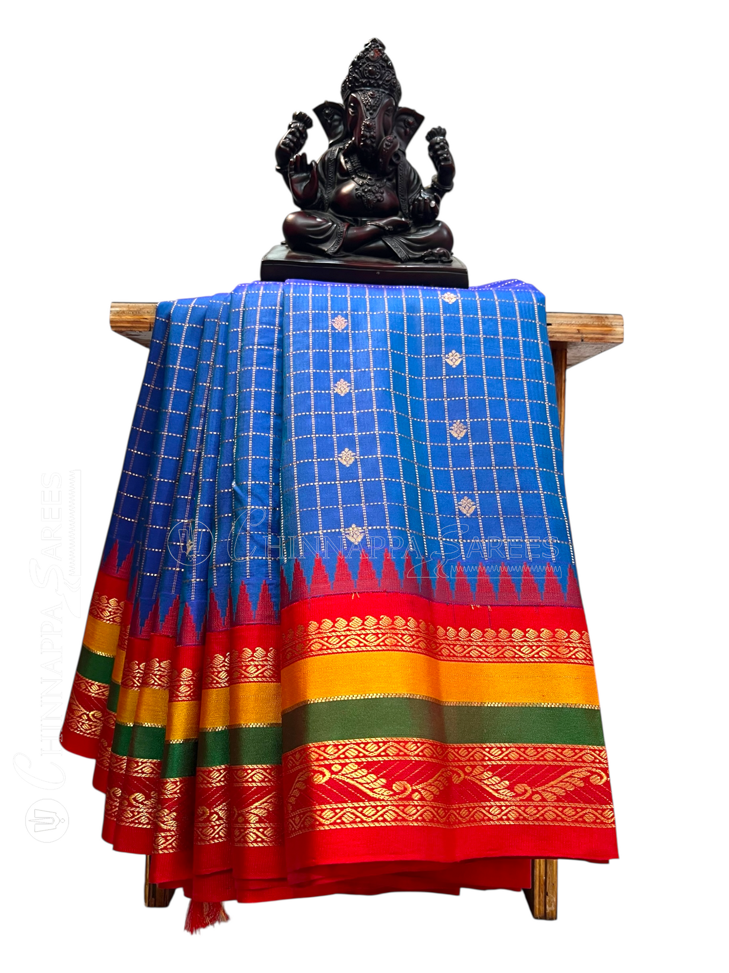 Gap Border Checks Blue Pure Silk Saree