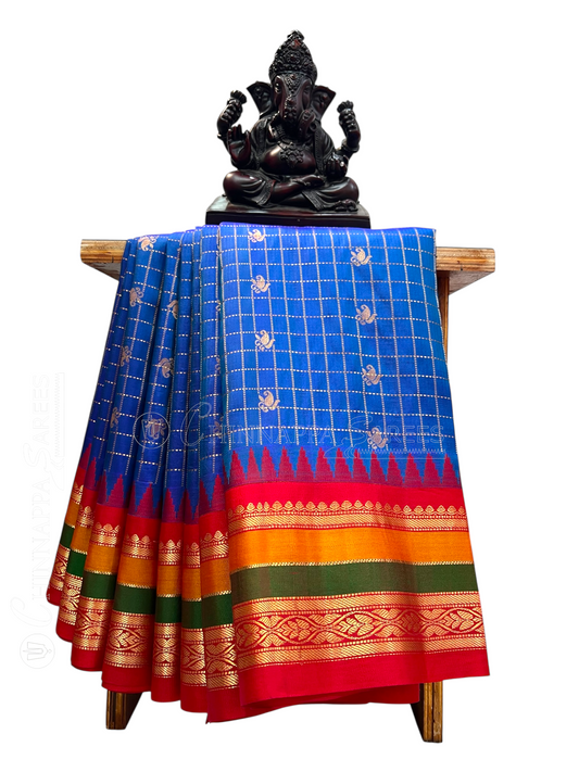 Gap Border Checks Navy Blue Pure Silk Saree