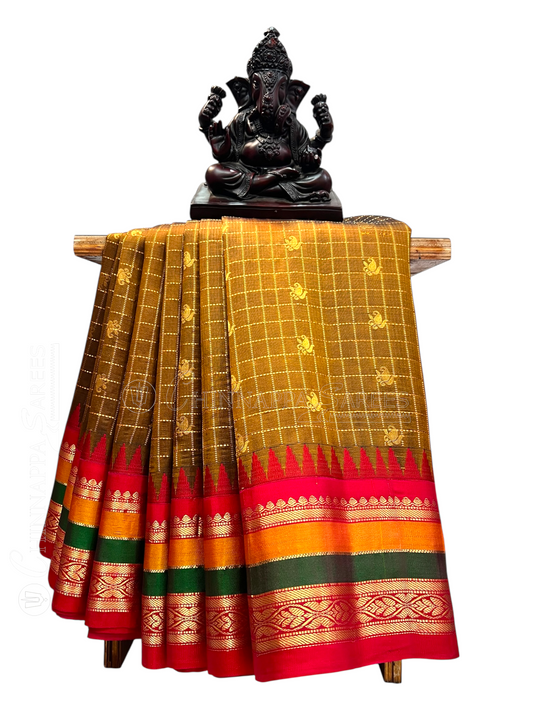 Gap Border Checks Brown Pure Silk Saree