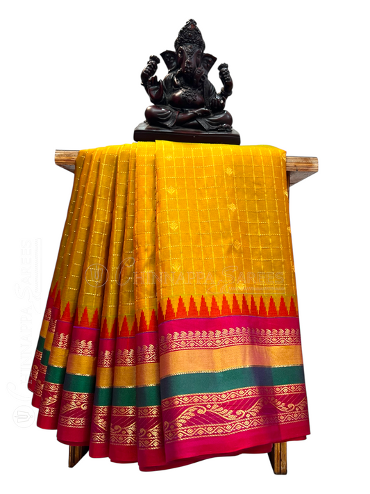 Gap Border Checks Copper Colour Pure Silk Saree