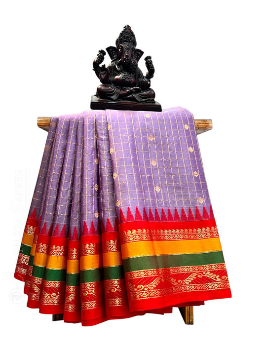 Gap Border Checks Light Lavender Pure Silk Saree