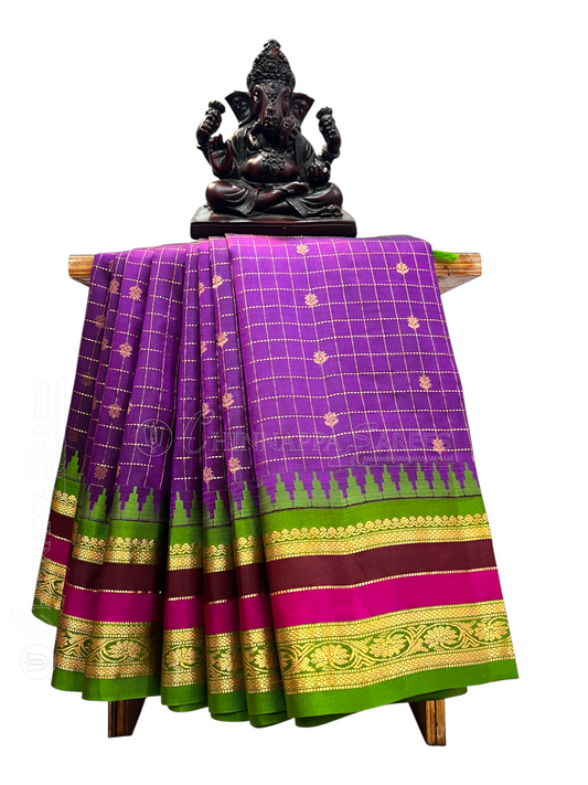 Gap Border Checks Dark Magenta Pure Silk Saree