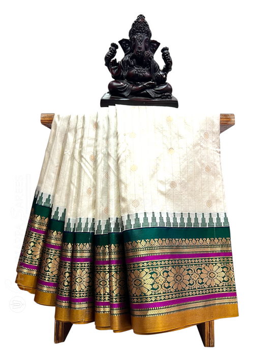 Kanchi White Stripes Butta Pure Silk Sarees