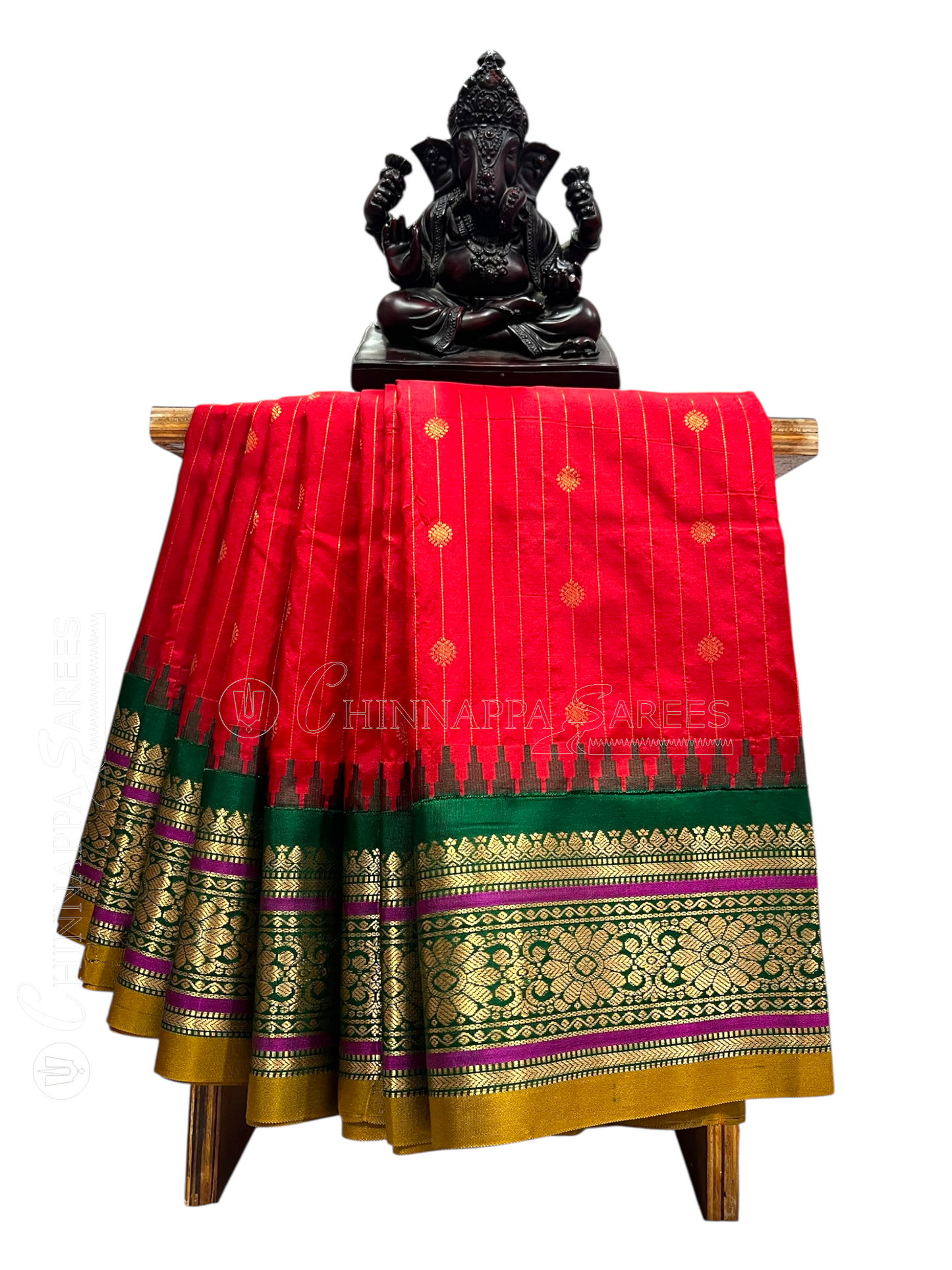 Kanchi Red Stripes Butta Pure Silk Sarees