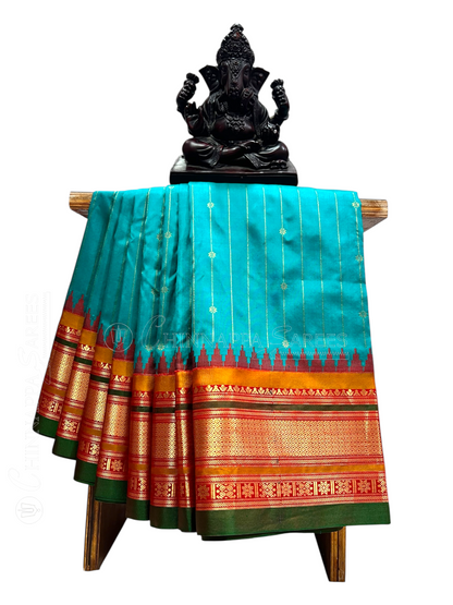 Kanchi Sea Blue Stripes Butta Pure Silk Sarees
