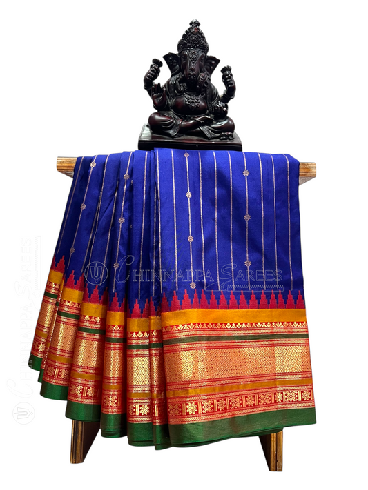 Kanchi  Royal Blue Stripes Butta Pure Silk Sarees