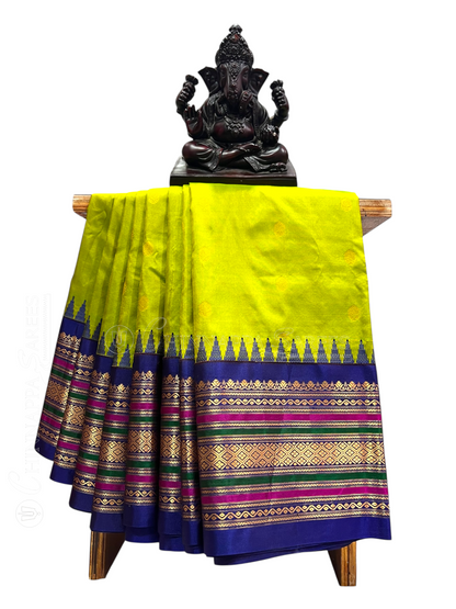 Varsha Border Parrot Green Pure Silk Saree