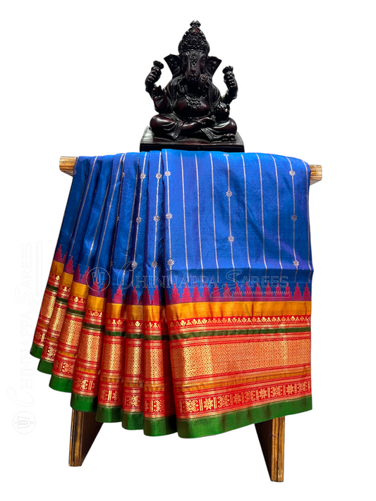 Kanchi  Navy Blue Stripes Butta Pure Silk Sarees