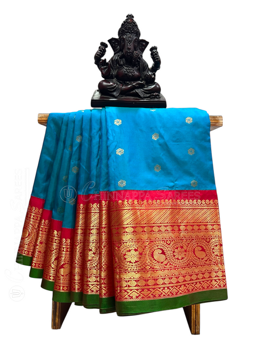 Gadwal Big Border Blue Pure Silk Sarees