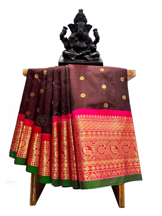Gadwal Big Border Brown Pure Silk Sarees