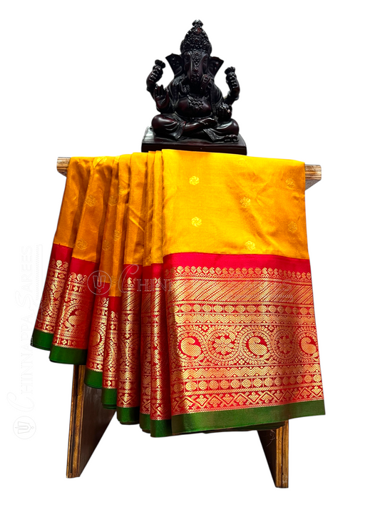 Gadwal Big Border Golden Yellow Pure Silk Sarees