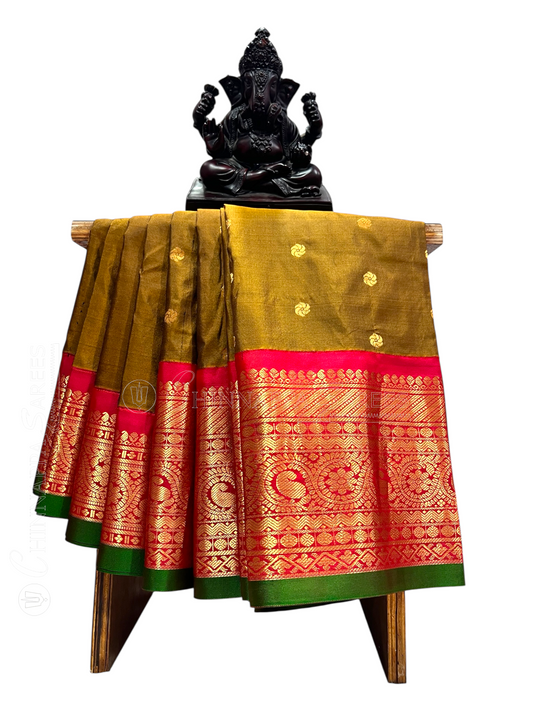 Gadwal Big Border Coffee Brown Pure Silk Sarees