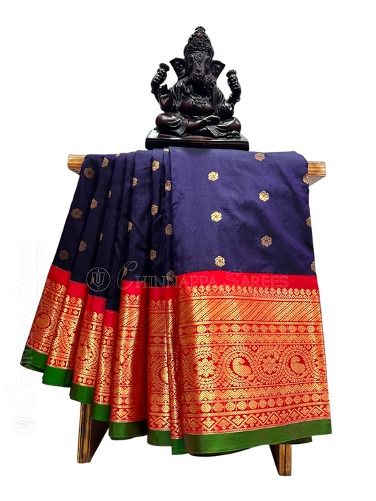 Gadwal Big Border Dark Blue Pure Silk Sarees