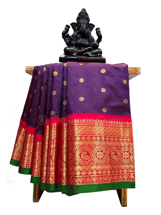 Gadwal Big Border Dark Purple Pure Silk Sarees