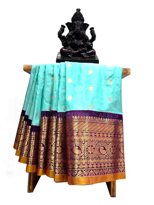 Gadwal Big Border Light Blue Pure Silk Sarees