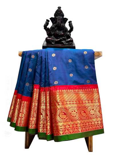 Gadwal Big Border Navy Blue Pure Silk Sarees