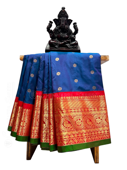 Gadwal Big Border Navy Blue Pure Silk Sarees