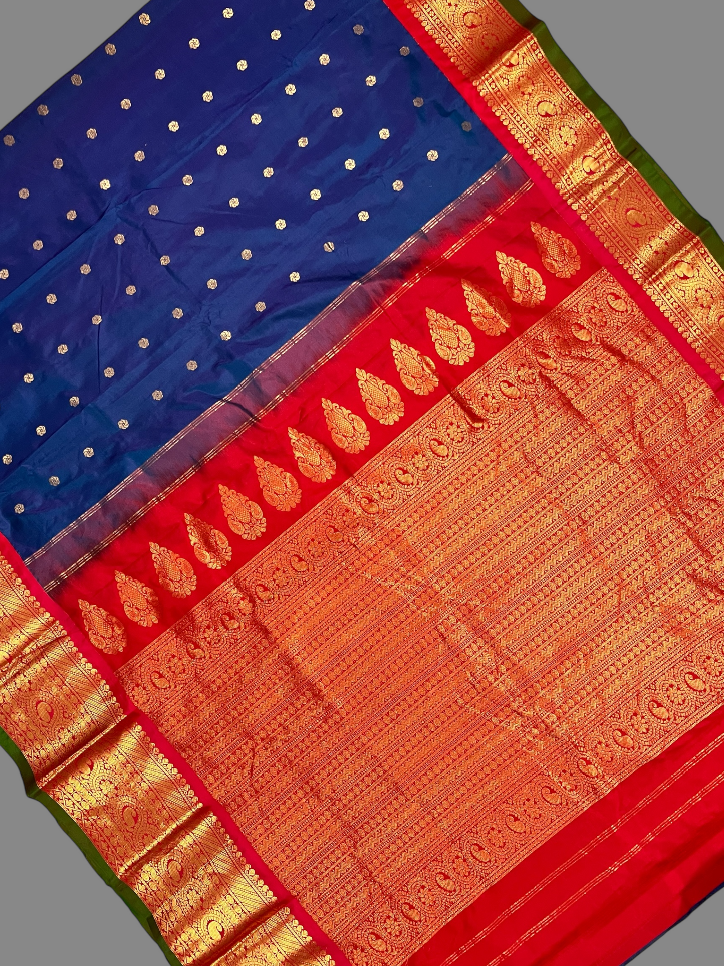 Gadwal Big Border Navy Blue Pure Silk Sarees