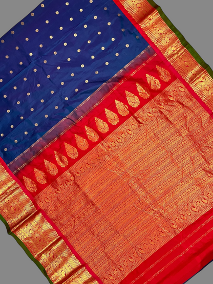 Gadwal Big Border Navy Blue Pure Silk Sarees