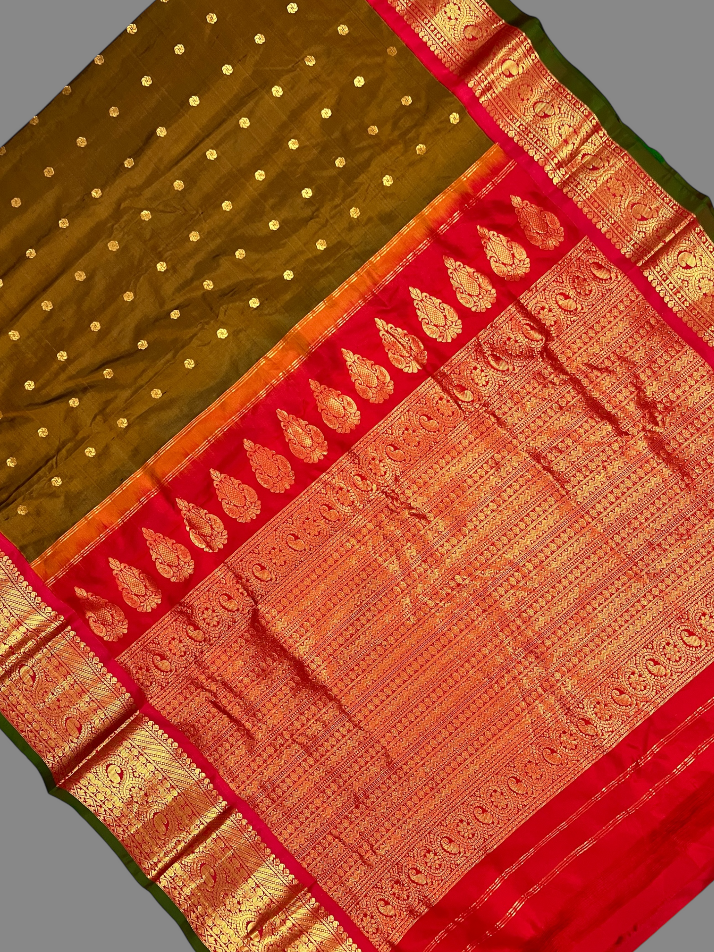 Gadwal Big Border Coffee Brown Pure Silk Sarees