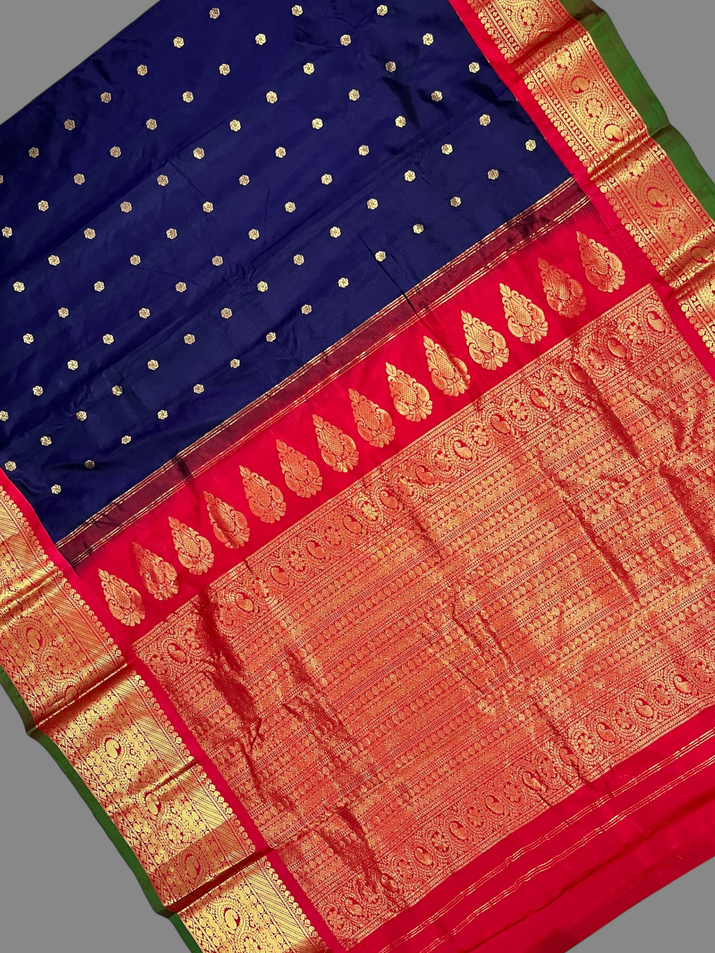 Gadwal Big Border Dark Blue Pure Silk Sarees