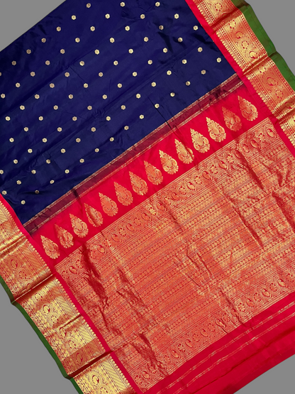 Gadwal Big Border Dark Blue Pure Silk Sarees