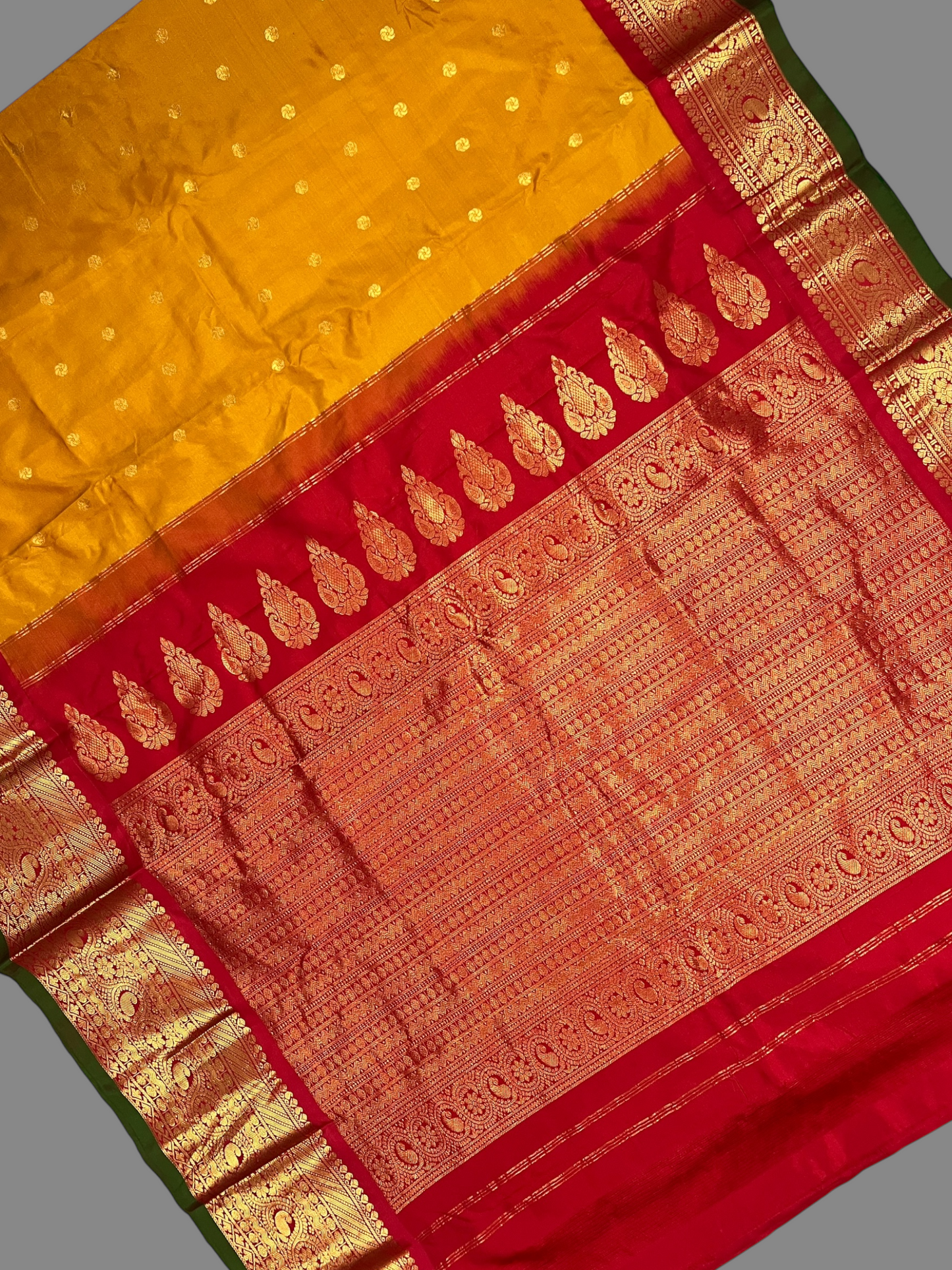 Gadwal Big Border Golden Yellow Pure Silk Sarees