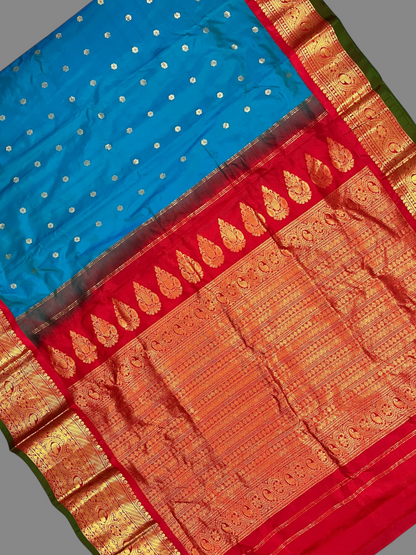 Gadwal Big Border Blue Pure Silk Sarees