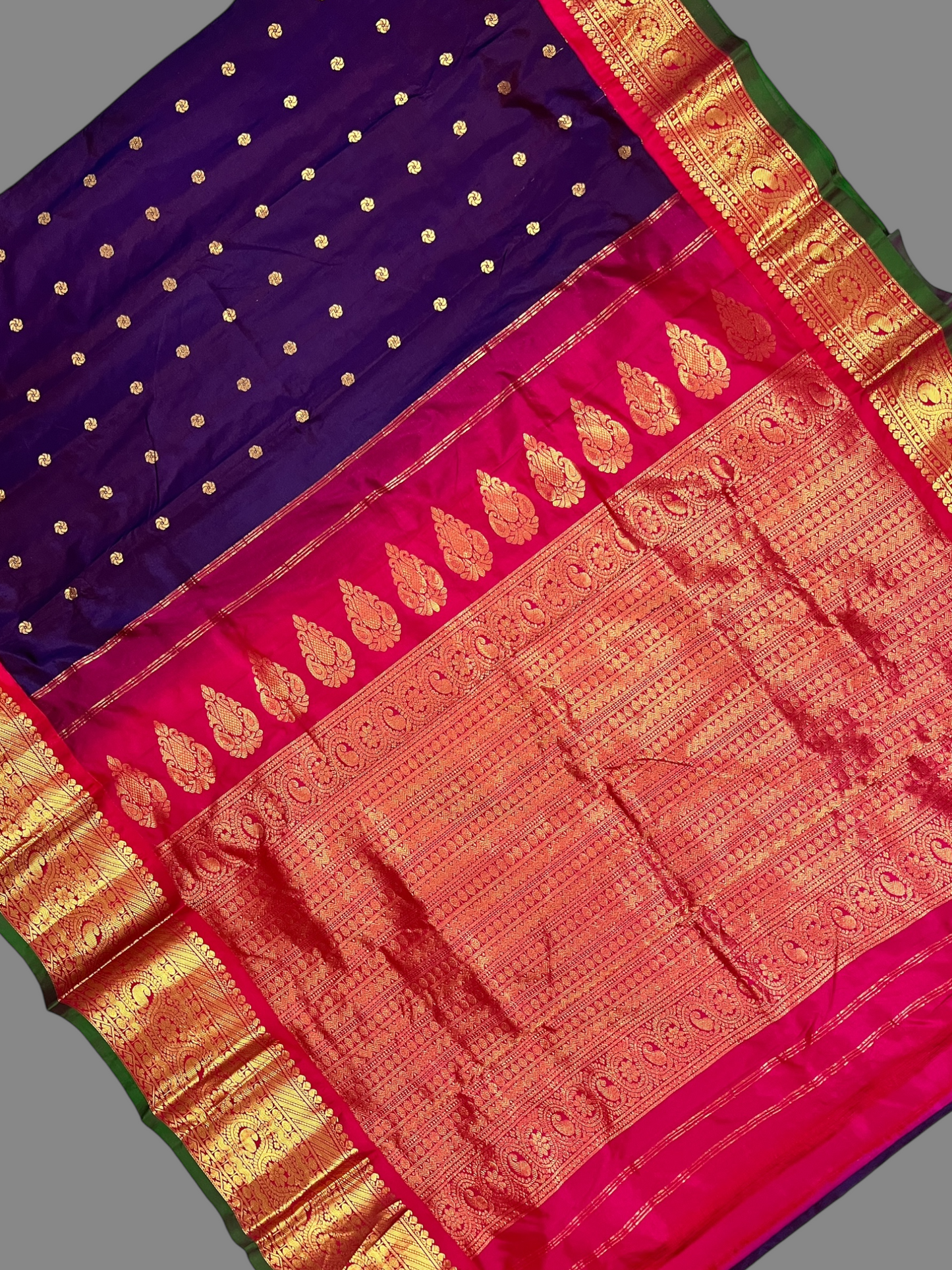 Gadwal Big Border Dark Purple Pure Silk Sarees