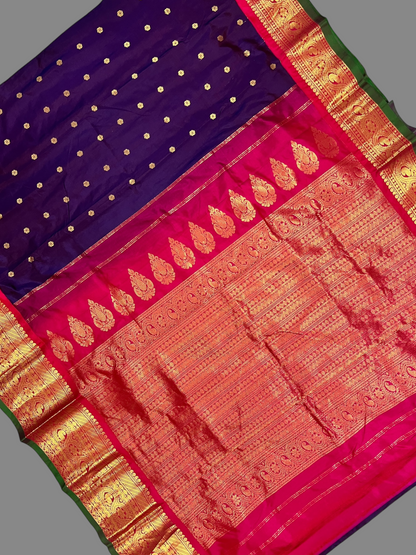 Gadwal Big Border Dark Purple Pure Silk Sarees