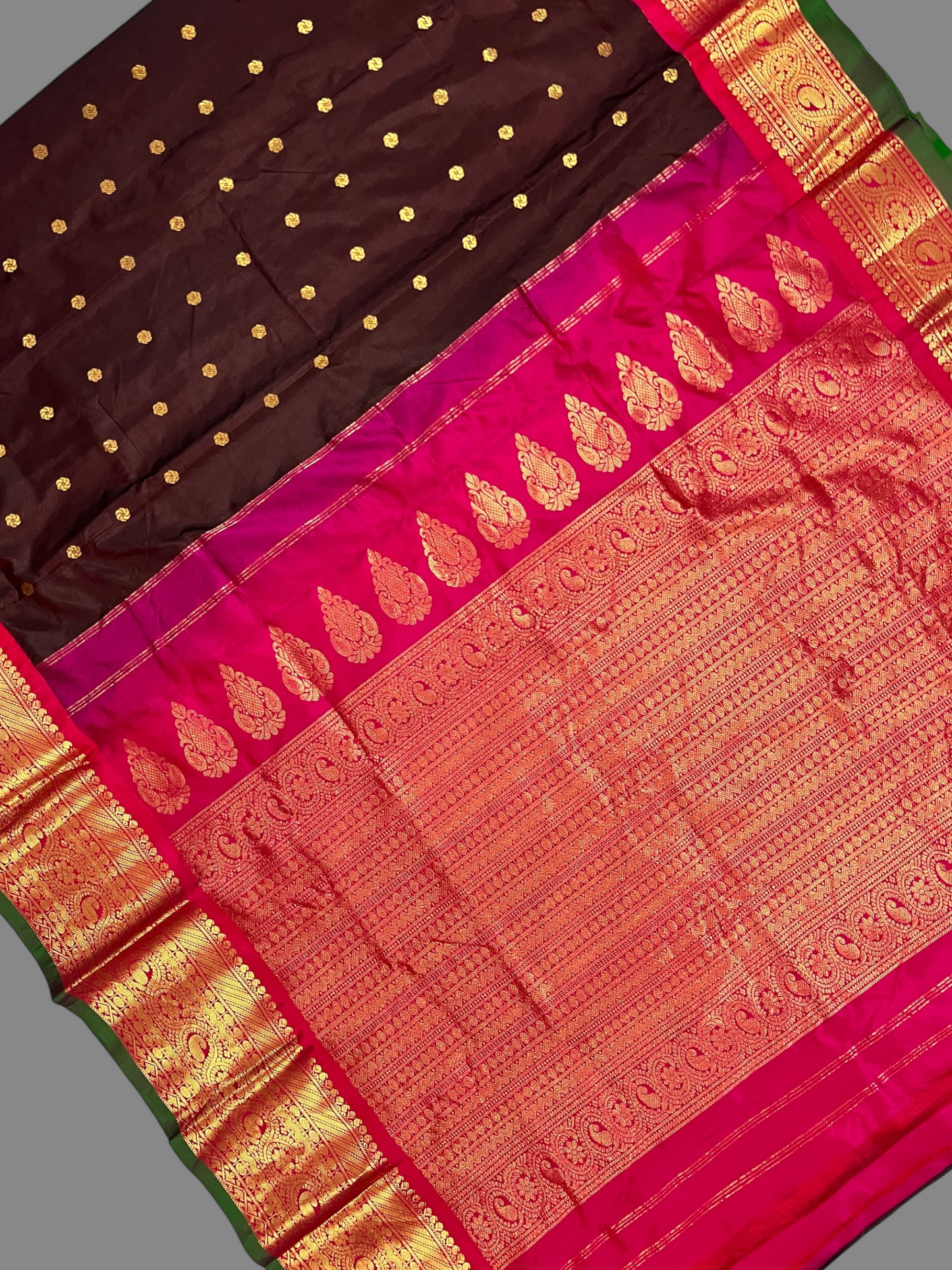 Gadwal Big Border Brown Pure Silk Sarees