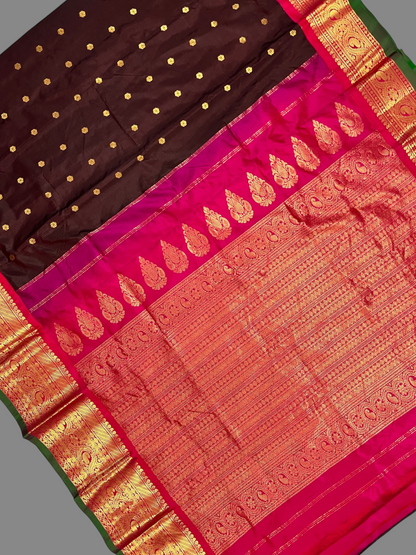 Gadwal Big Border Brown Pure Silk Sarees