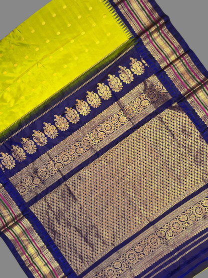 Varsha Border Parrot Green Pure Silk Saree