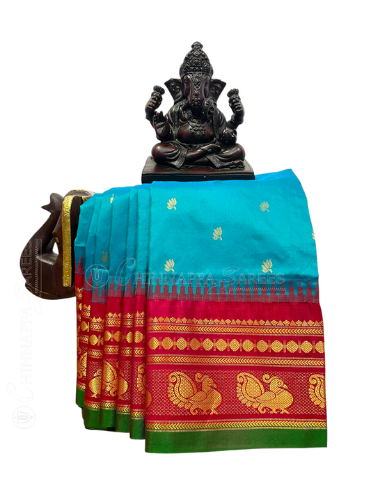 Mahalaxmi Rama Blue Pure Silk Saree | Navratri Exclusive