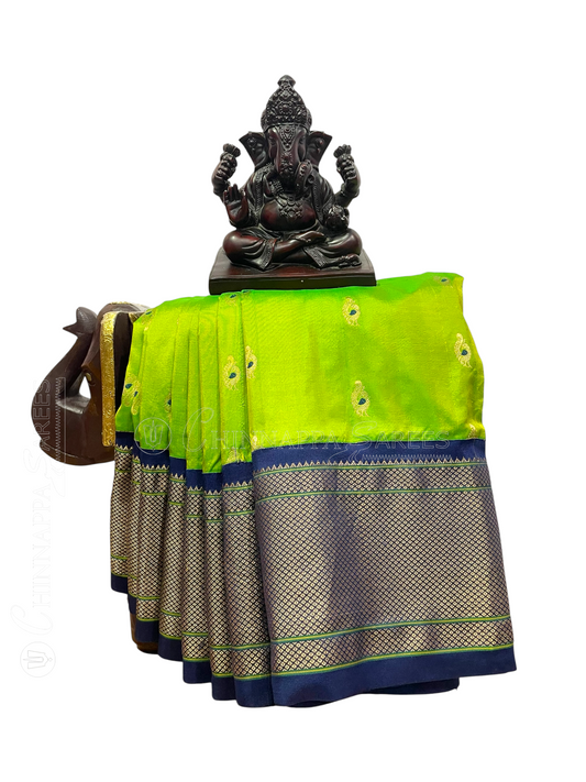 Paithani Parrot Green Pure Silk Saree | Navratri Exclusive