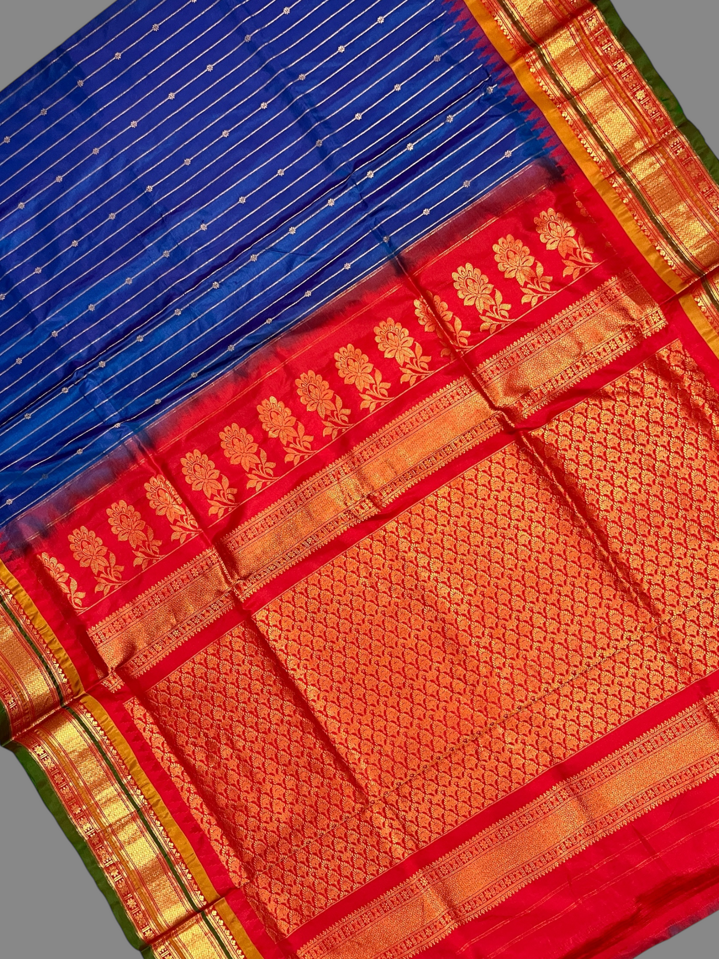 Kanchi  Navy Blue Stripes Butta Pure Silk Sarees