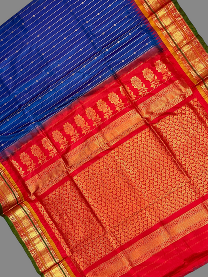 Kanchi  Navy Blue Stripes Butta Pure Silk Sarees