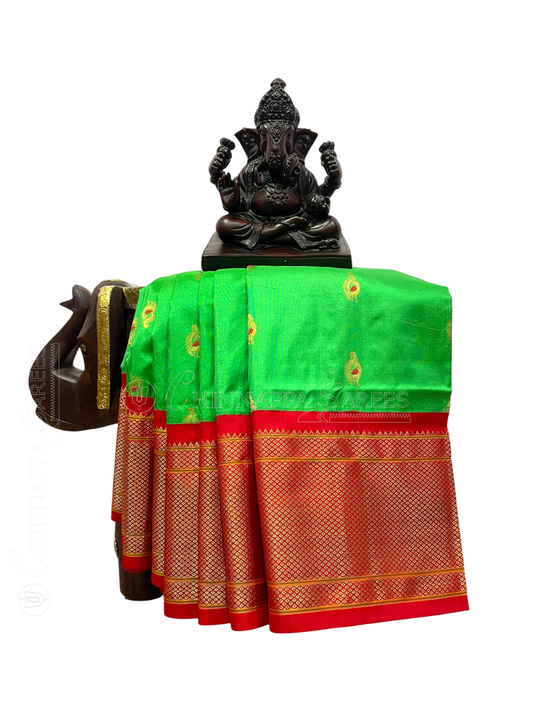 Paithani Parrot Green Pure Silk Saree | Navratri Exclusive