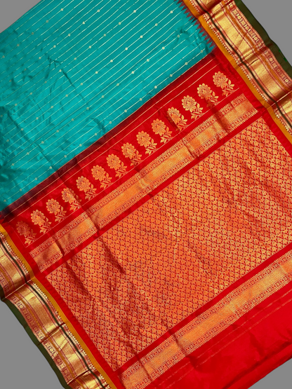 Kanchi Sea Blue Stripes Butta Pure Silk Sarees
