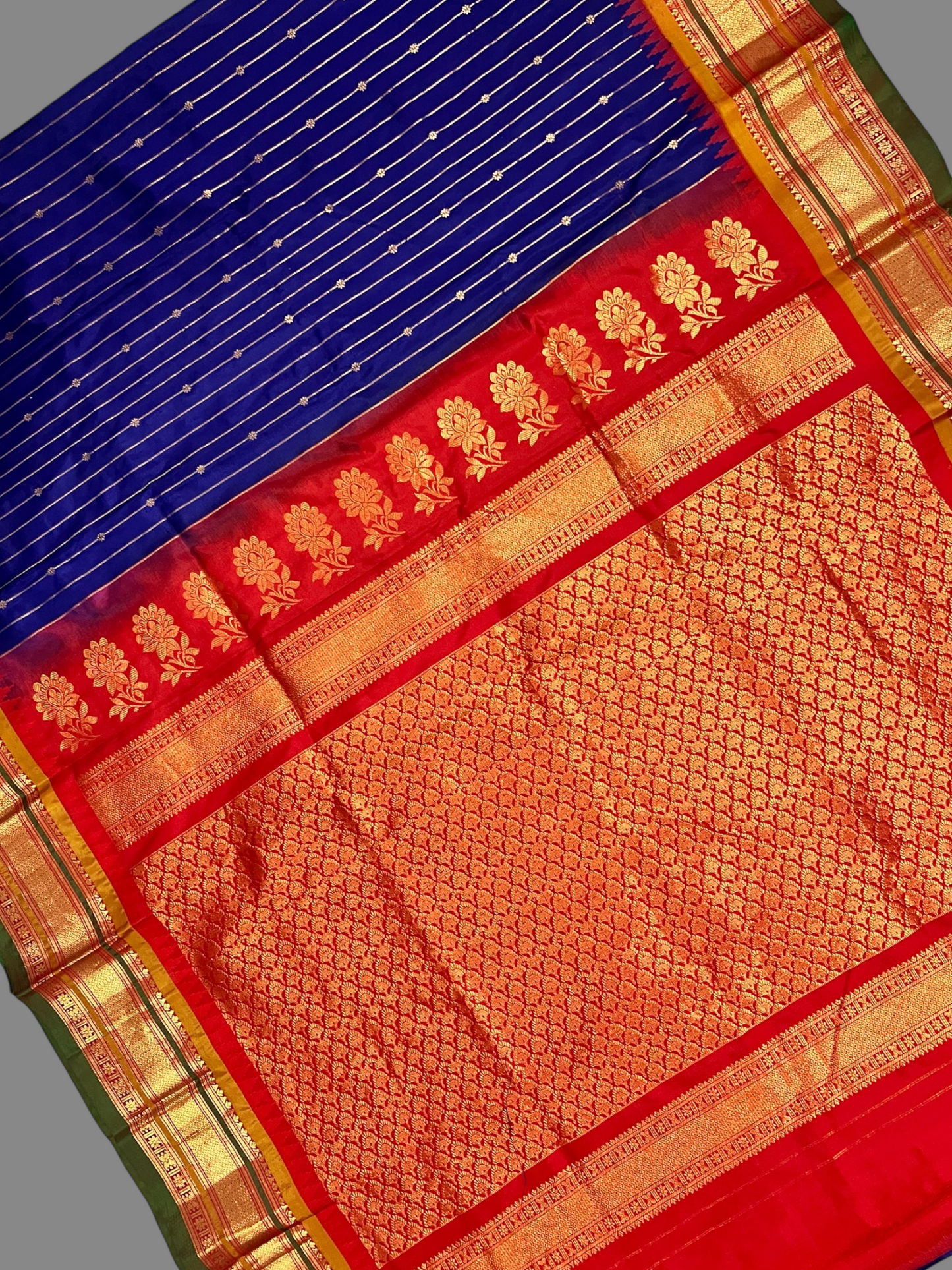 Kanchi  Royal Blue Stripes Butta Pure Silk Sarees