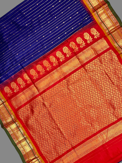 Kanchi  Royal Blue Stripes Butta Pure Silk Sarees