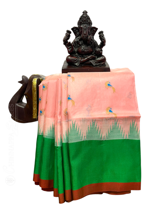 Peach Pink Pure Silk Saree | Navratri Exclusive