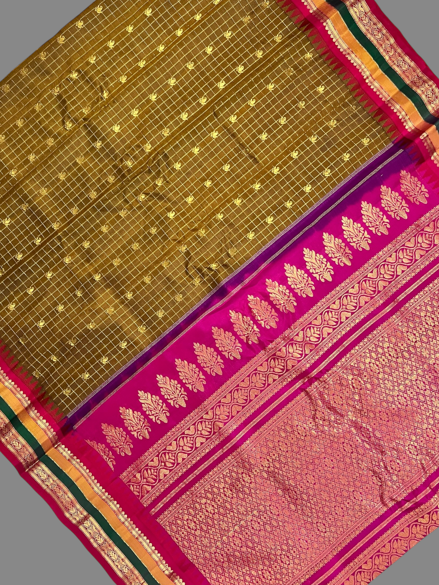 Gap Border Checks Brown Pure Silk Saree