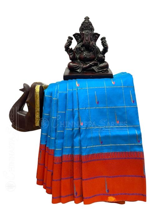 Ananda Blue Pure Silk Saree | Navratri Exclusive