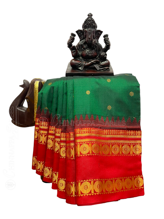 Bottle Green Pure Silk Saree | Navratri Exclusive