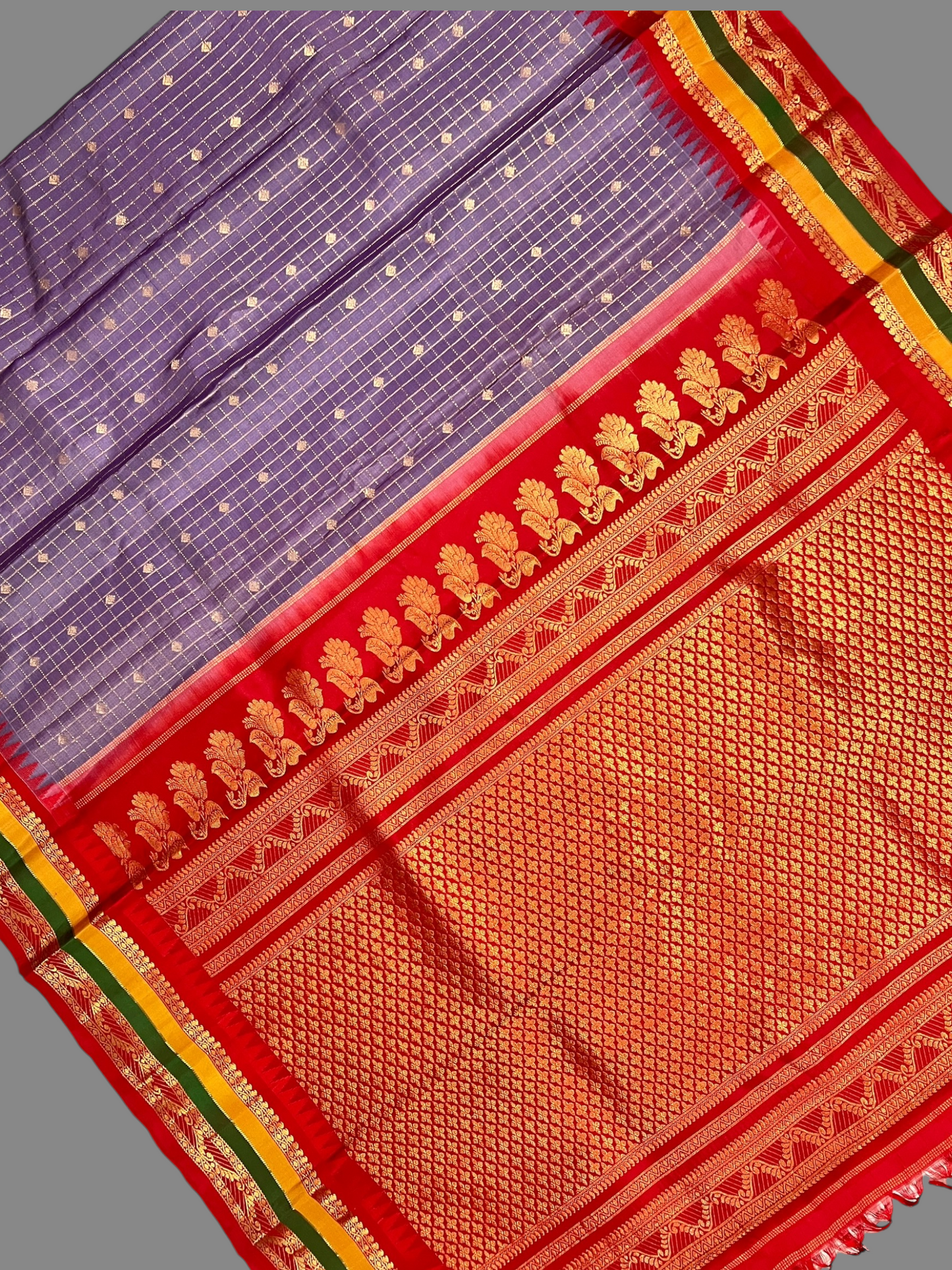 Gap Border Checks Pink Grey Pure Silk Saree