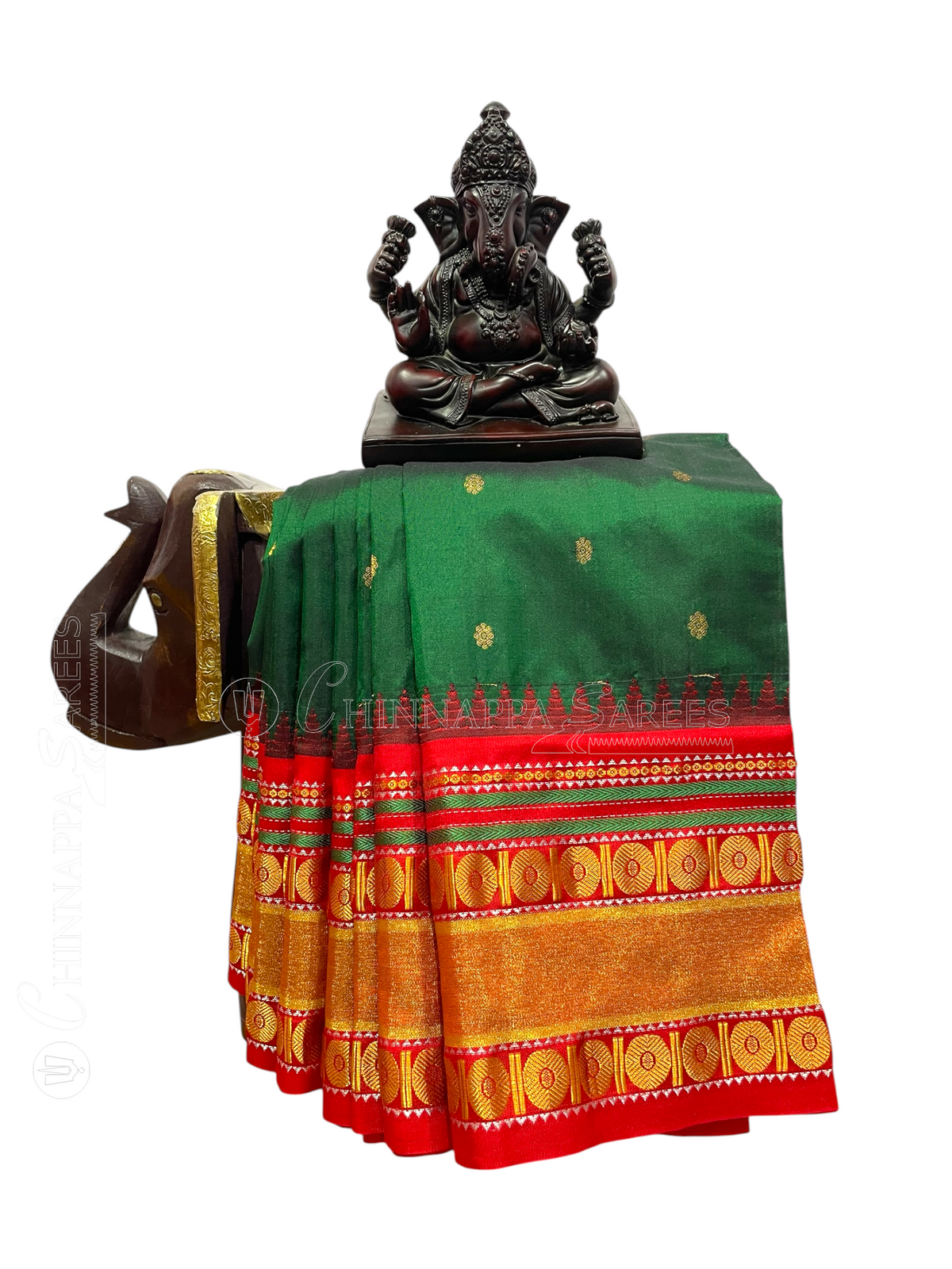 Deep Emerald Green Pure Silk Saree | Diwali Exclusive