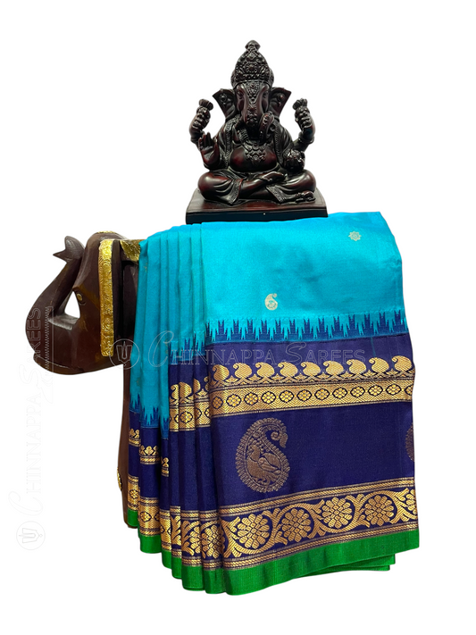 Turquoise Blue Pure Silk Saree | Diwali Exclusive